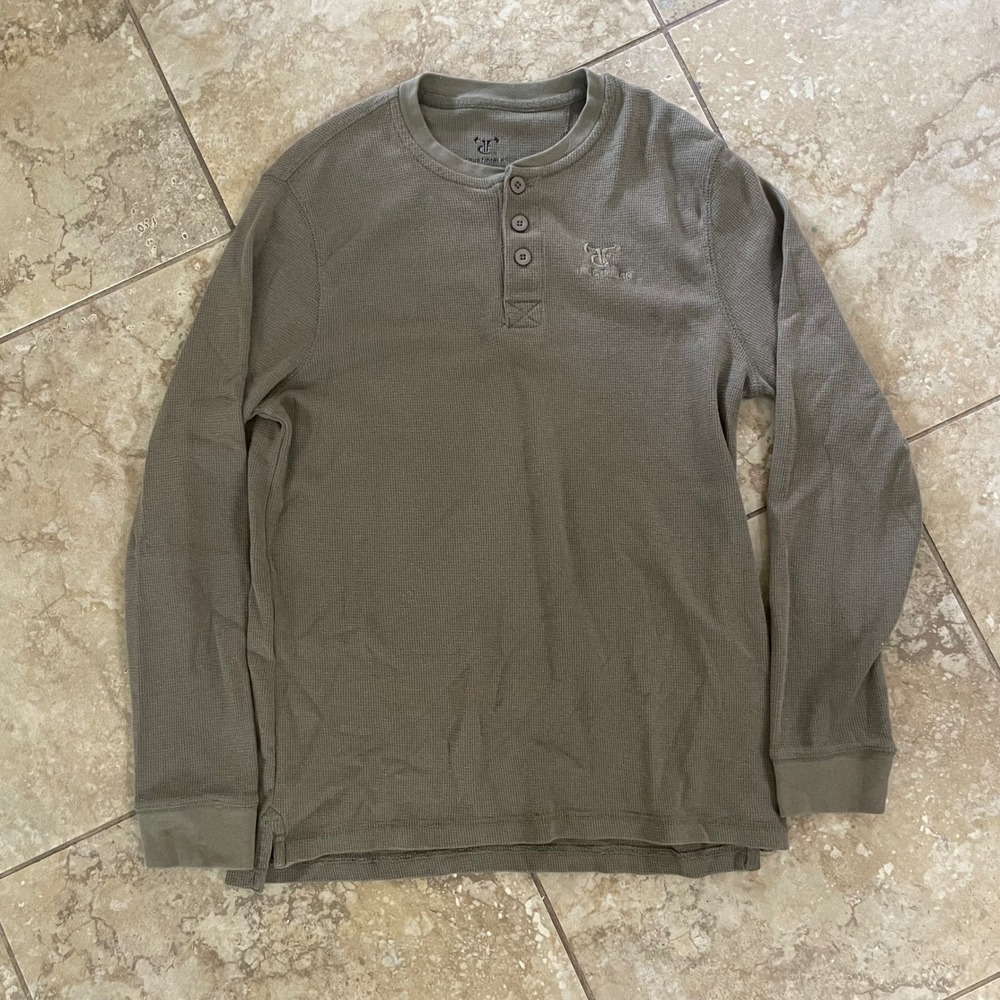 TrueTimber Mens Henley Shirt Large‎ Olive Green Waffle Knit Long Sleeve Thermal